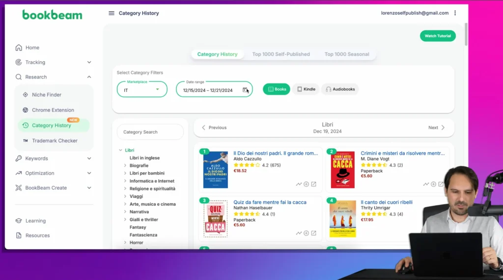 Come funziona il Category History di BookBeam
