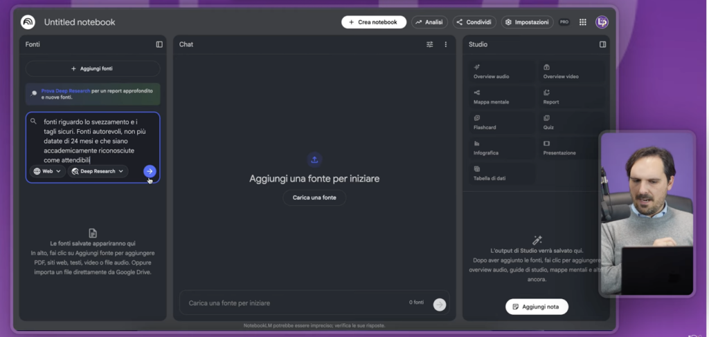 Scopri nuove fonti con NotebookLM