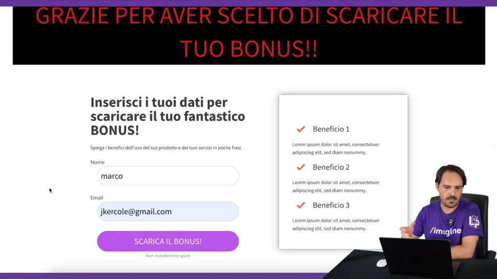 Esempio di Landing Page gratis